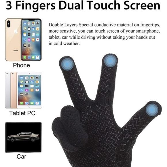 Winter Touchscreen Gloves for Men Women Black - Picture 2 of 6